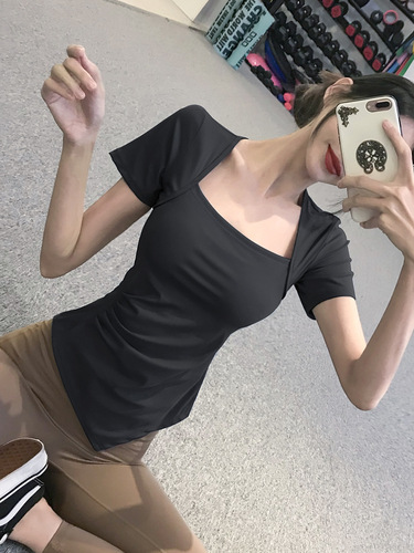 Lulu New Nylon Square Collar Women's Sports Top Quick-Drying Short-Sleeve T-Shirt Tight Clothing Running Training Yoga Fitness Wear