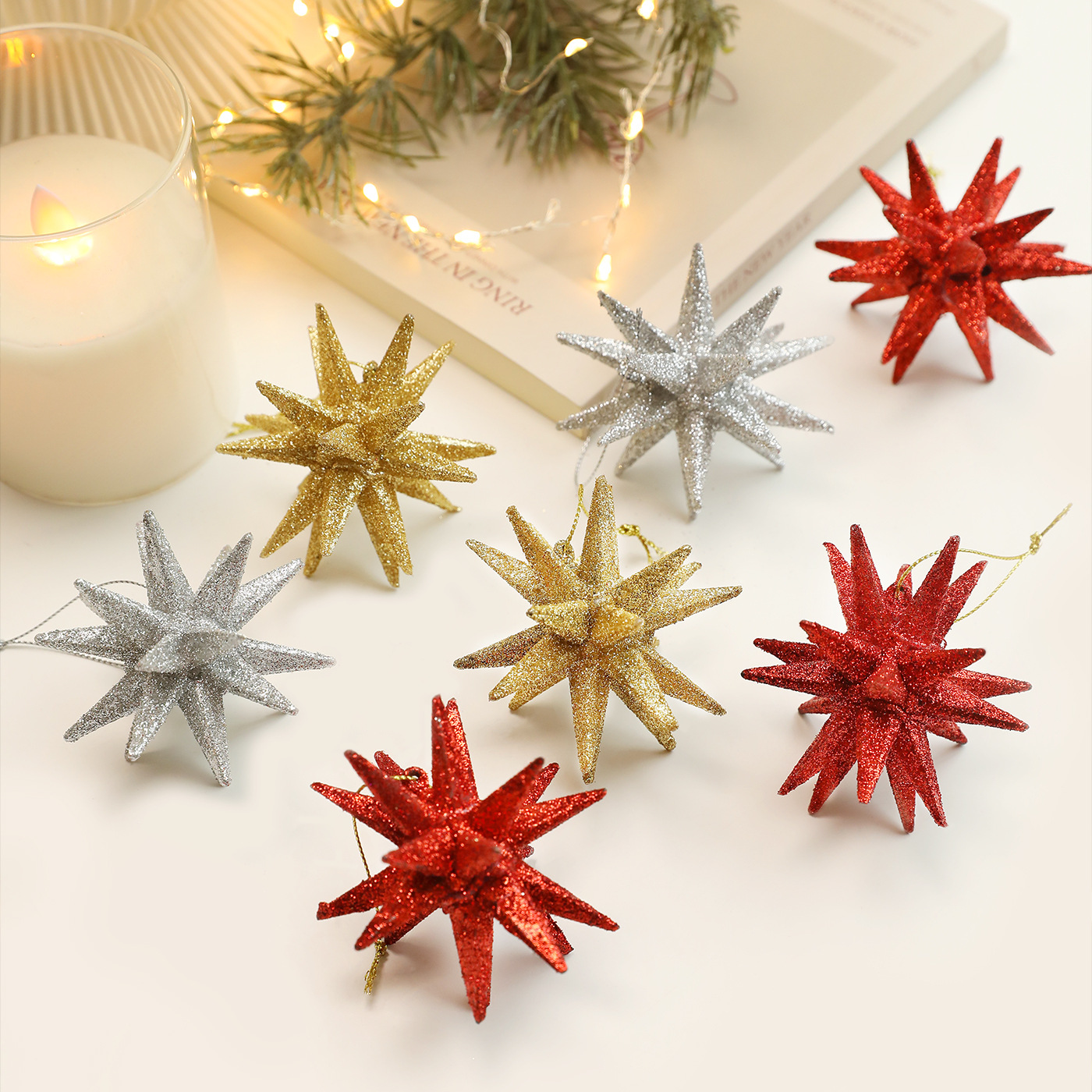Nuevos colgantes creativos de Navidad transfronterizos polvo de oro explosivo estrella tridimensional árbol de Navidad decoración diseño de colgante