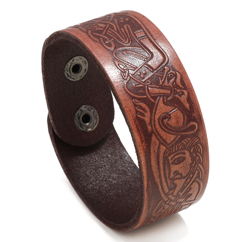 Simple new embossed pattern retro cowhide bracelet European and American style personalized men's jewelry creative trend jewelry