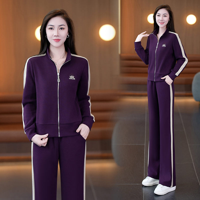 运动休闲服女2025春夏新款长袖运动套装POLO领宽松训练跑步两件套|undefined
