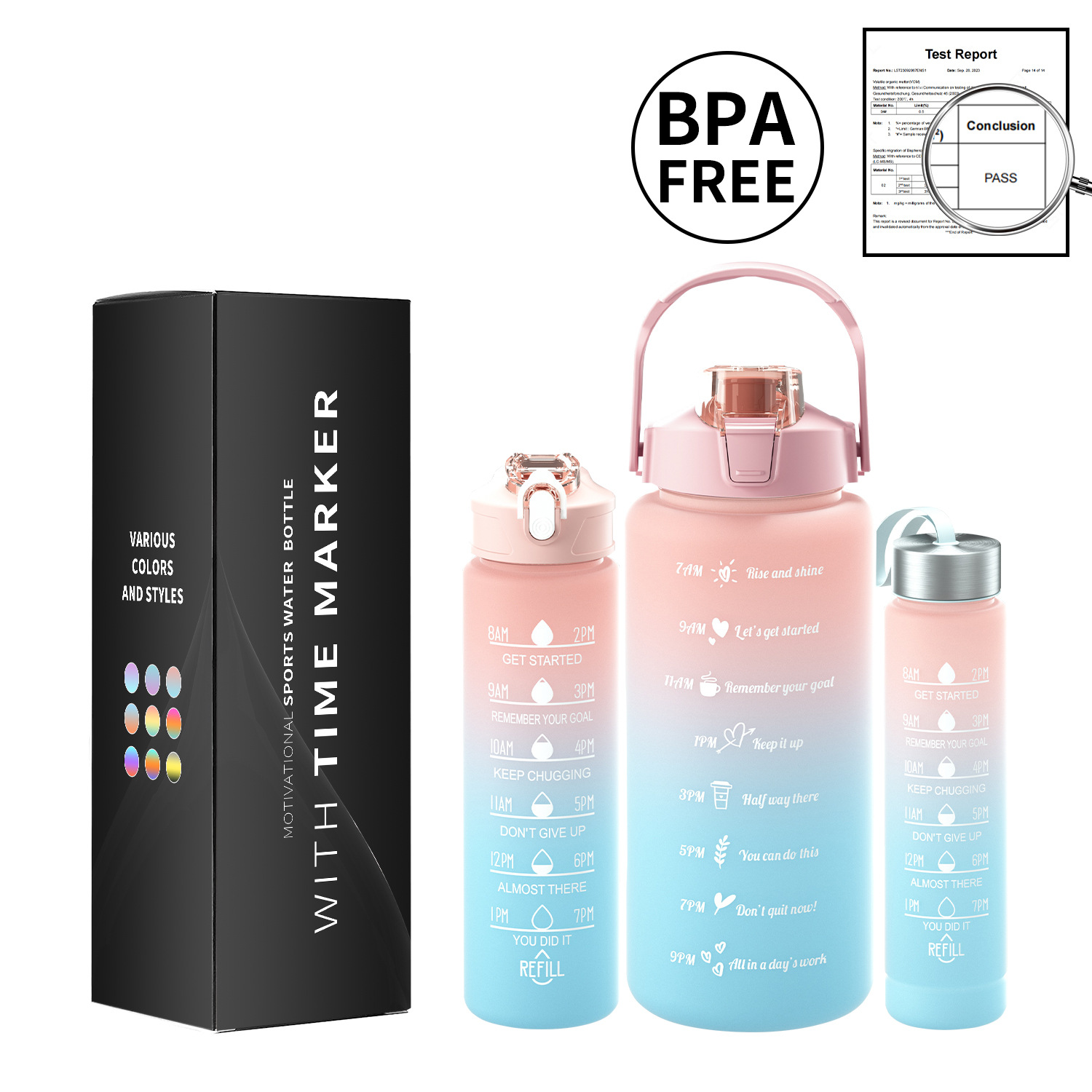 Taza de agua de gran capacidad taza de paja de plástico espacio simple olla botella de equitación deportes al aire libre taza de agua conjunto de tres piezas con caja