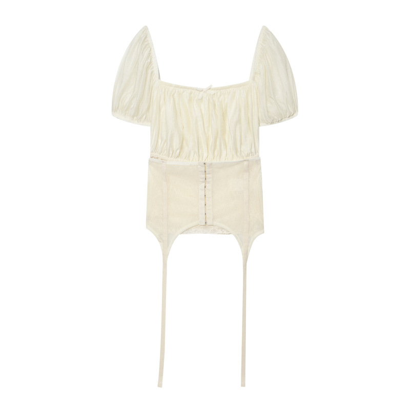 PB&ZA cross-border foreign trade women's patchwork lace-up waistband detail decorative lace square-neck puff sleeve top 4770312 PB&ZA cross-border foreign trade women's patchwork lace-up waistband detail decorative lace square-neck puff sleeve top 4770312