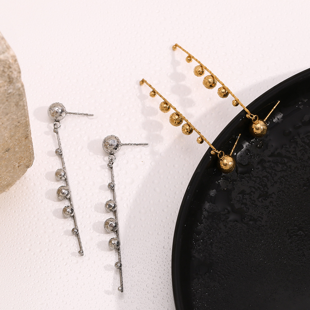 Beads Tassel Stainless Steel Earrings