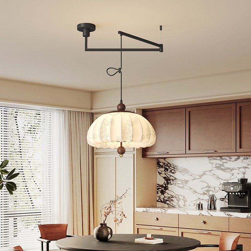 Iluminación de sala de estudio de dormitorio de estilo medio, sentido de la estética de Song, estilo de silencio de alta gama, protección ocular de espectro completo, candelabro de balancín de restaurante