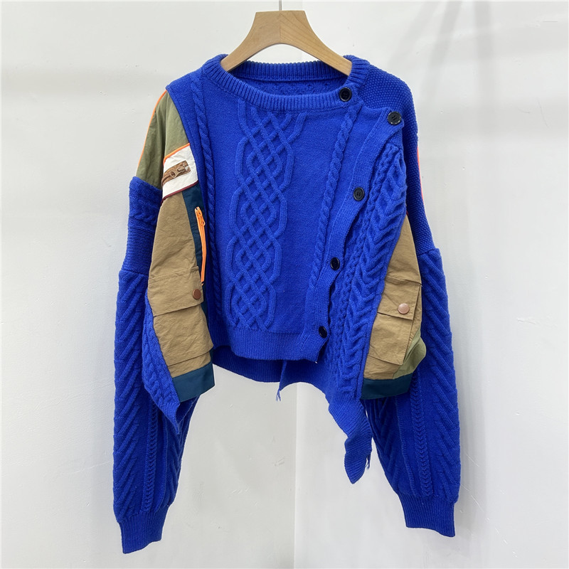 2024 invierno nuevo estilo coreano blando camisa de tela superior superior sensación de alta calidad super hermosa moda universal empalme suéter de color contrastante image 1
