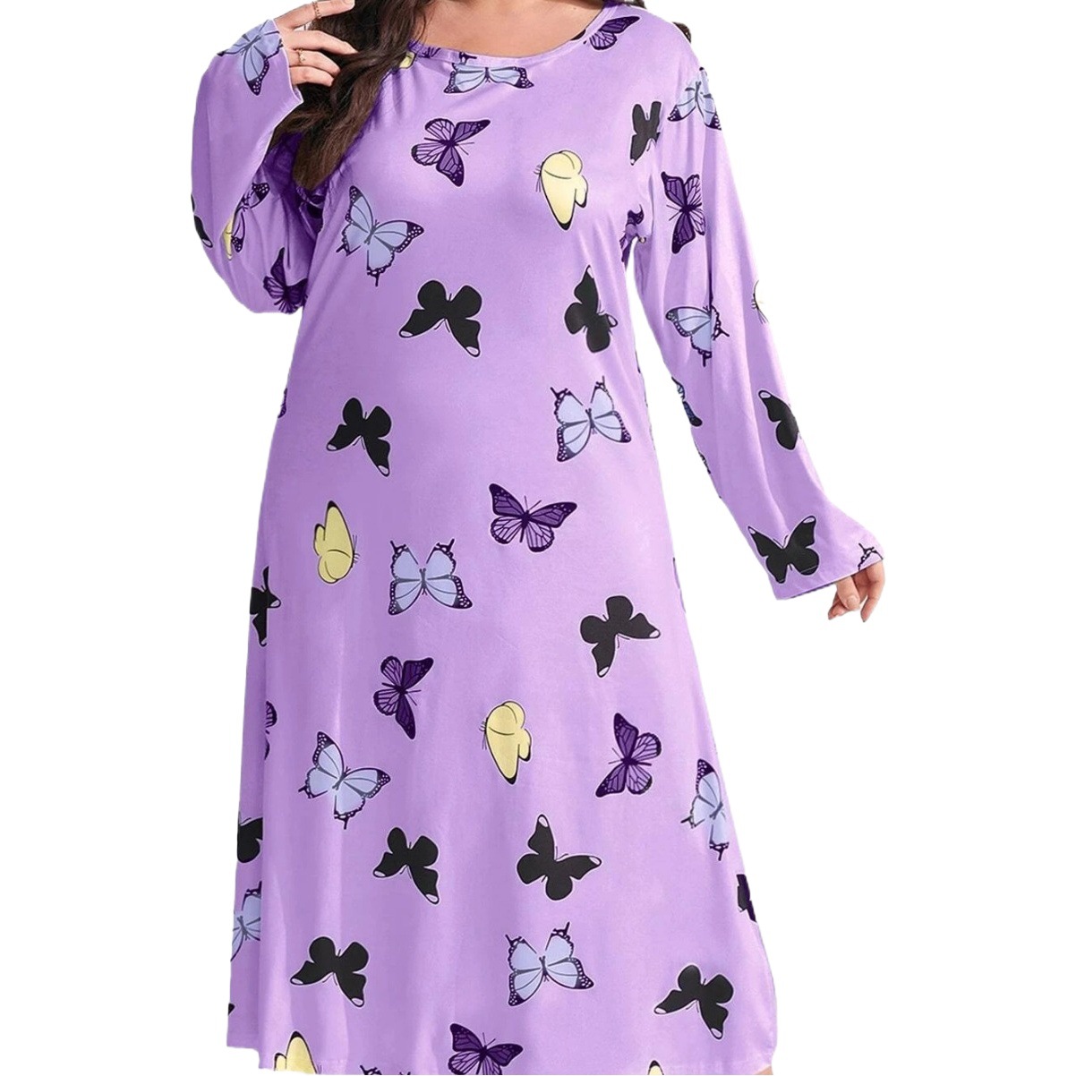 Camisón Largo de Talla Grande con Estampado de Mariposas y Hombros Caídos, Estilo Europeo y Americano 2025, para Mujer, TEMU Amazon