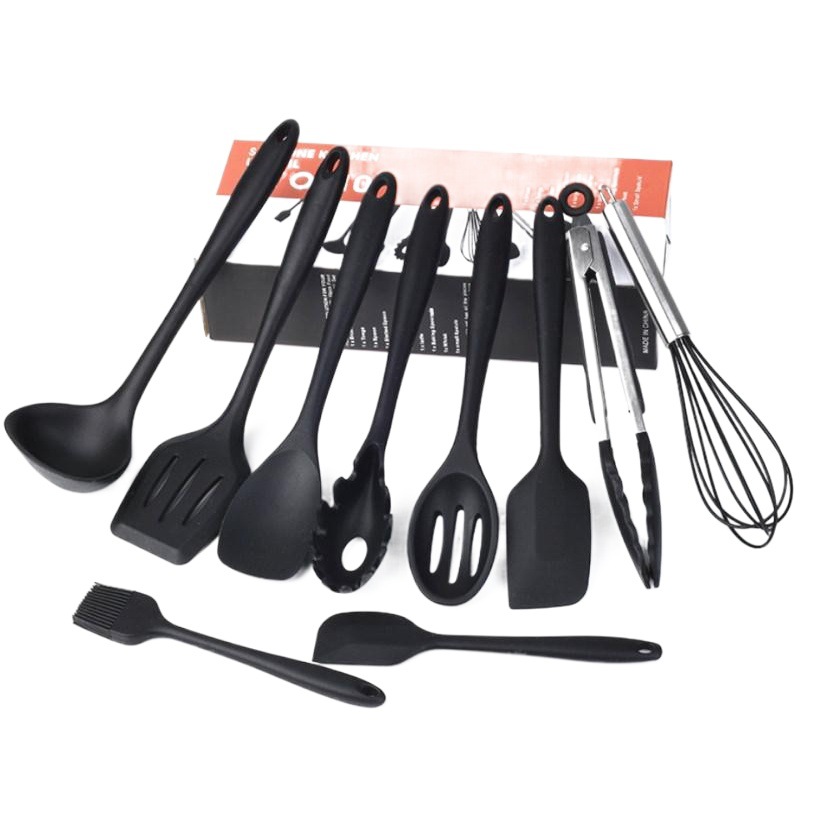 Utensilios de cocina de silicona Juego de 10 piezas todo incluido silicona espátula grande sartén antiadherente espátula de cocina traje de gachas cuchara raspador para hornear