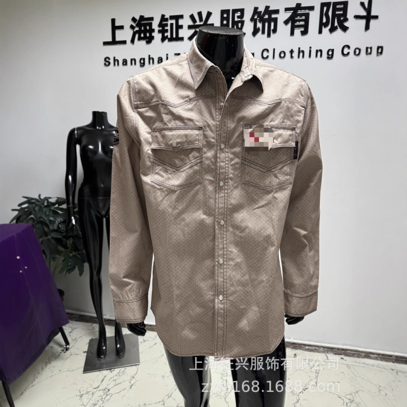 Customized Cross-Border Flame-Retardant Shirt, Three-Line Sewing Work Clothes, Resistant to Fastness, Digital Printing, Pearl Buttons, Embroidery Wholesale