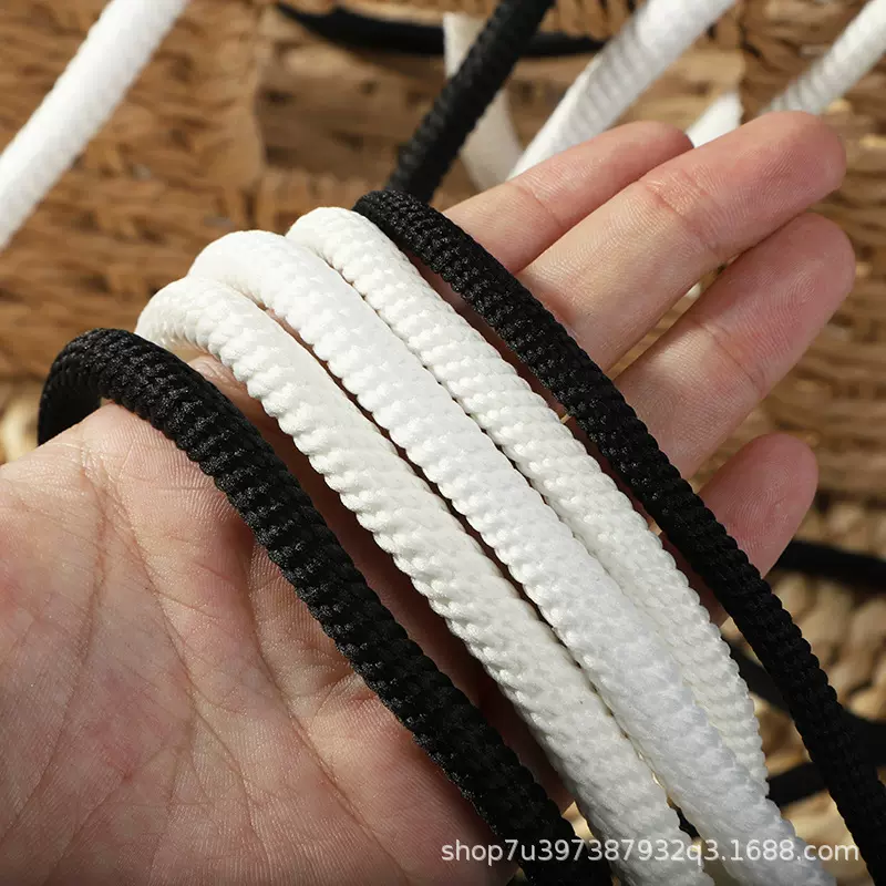 8MM螺纹鞋带圆绳黑白米色男女面包鞋开口笑运动6mm鞋带绳一双
