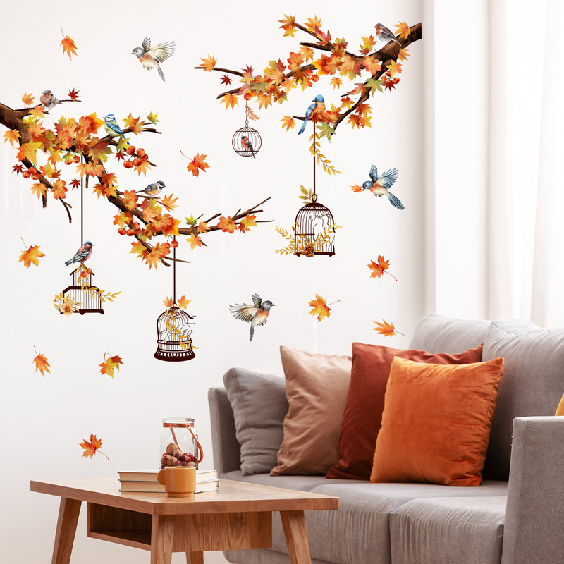 MS2501 Autumn Branch Bird Bird Cage Decorative Wall Stickers Living Room Bedroom Home Background Decorative Stickers