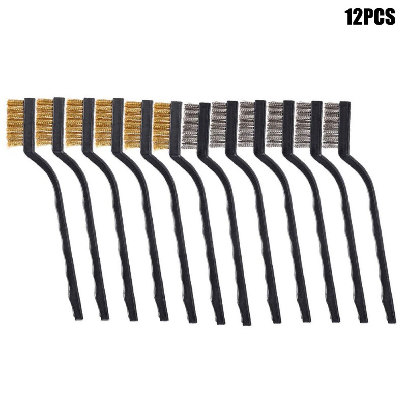 跨境12件套钢丝刷不锈钢+黄铜刮刷手柄刷钢丝刷用于清洁焊渣铁锈