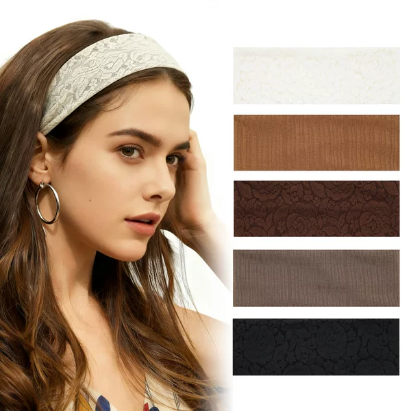 Factory Direct Sales European and American Lace Headbands Yoga Headbands Vintage Elastic Headscarf Solid Color Headband Hair Accessories Headwear