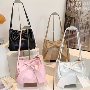 Japanese fashionable capacious shoulder bag with bow, handheld underarm bag, western style