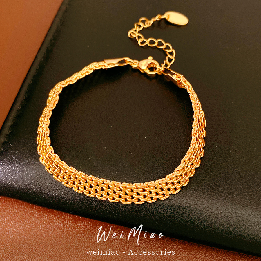 18k oro real chapada pulsera ligera de lujo nicho pulsera de alta sensación de personalidad simple moda joyas de mano mujer image 4