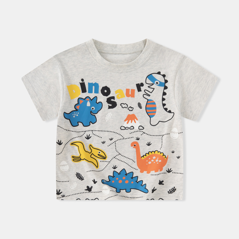 Betop ropa infantil transfronteriza niños dibujos animados coreanos bebé dinosaurio camiseta de manga corta niño verano cuello redondo cabello de una pieza