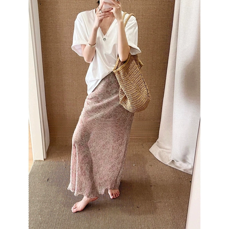 【现货】2025夏季新款法式浪漫透气织碎花慵懒松紧腰休闲半身裙