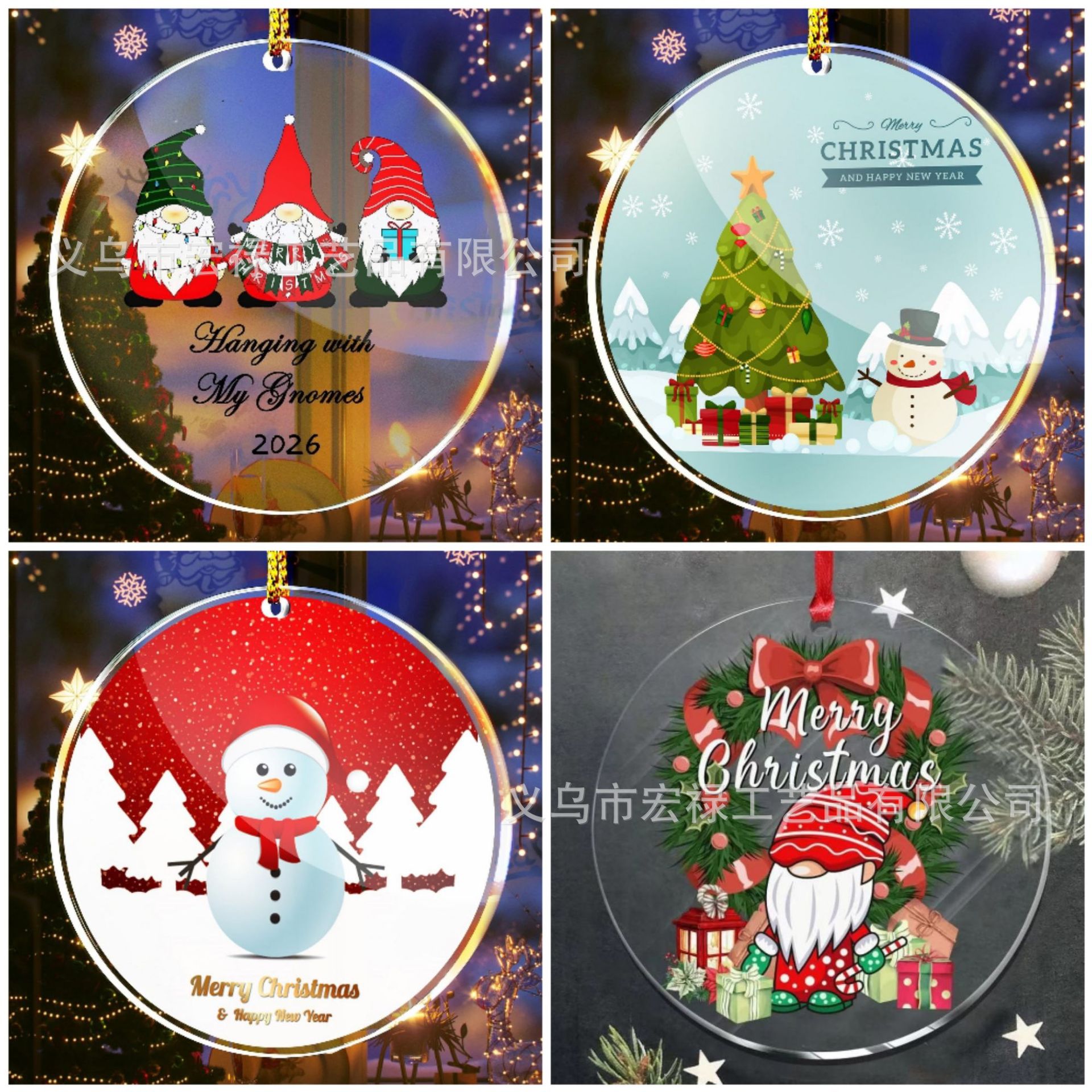 跨境亚马逊2026年圆形亚克力挂件礼物圣诞节饰品挂件节日礼物挂件