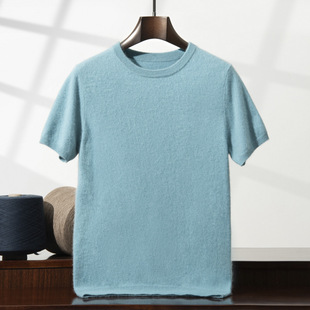 2024 Spring and Autumn Cashmere Short-sleeved Men's Crewneck Simple Fashion Business All-match Pullover Half-sleeved Sweater Knitted T