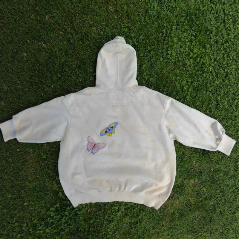 Felpa con cappuccio con stampa floreale vintage - Pullover con grafica 3D a farfalla minimalista per donna (XS-2XL, grigio/bianco, 80% poliestere)_voghion.com