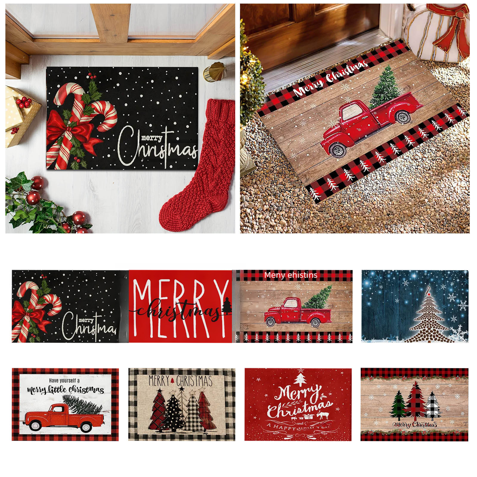 Kalėdų serija Šeimos sunkvežimių dekoratyvinis grindų įėjimas įėjimas įėjimas įėjimas įėjimas festivalis pasveikinimo kilimėlis Pledinis grindų kilimėlis_voghion.com