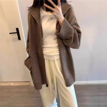韩系双拉链高领毛衣外套女秋冬新款宽松大码休闲针织开衫慵懒上衣