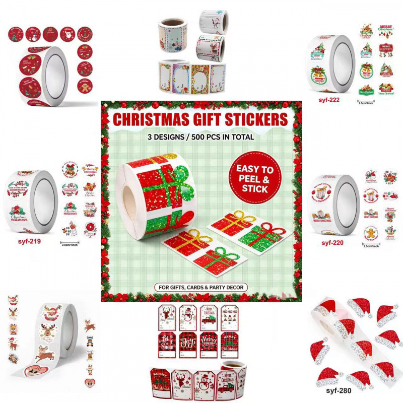 500 pieces of Amazon's best-selling Christmas roll stickers, decorative gift series adhesive labels