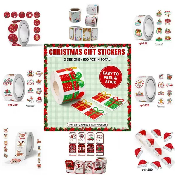 500 pieces of Amazon's best-selling Christmas roll stickers, decorative gift series adhesive labels