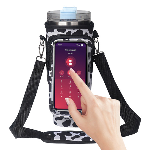 40oz Ice Boss Cup Clear Touchscreen Water Cup Cover with Strap Diving Material Ice Boss Bottle Body Bag Stanley Cup Cover