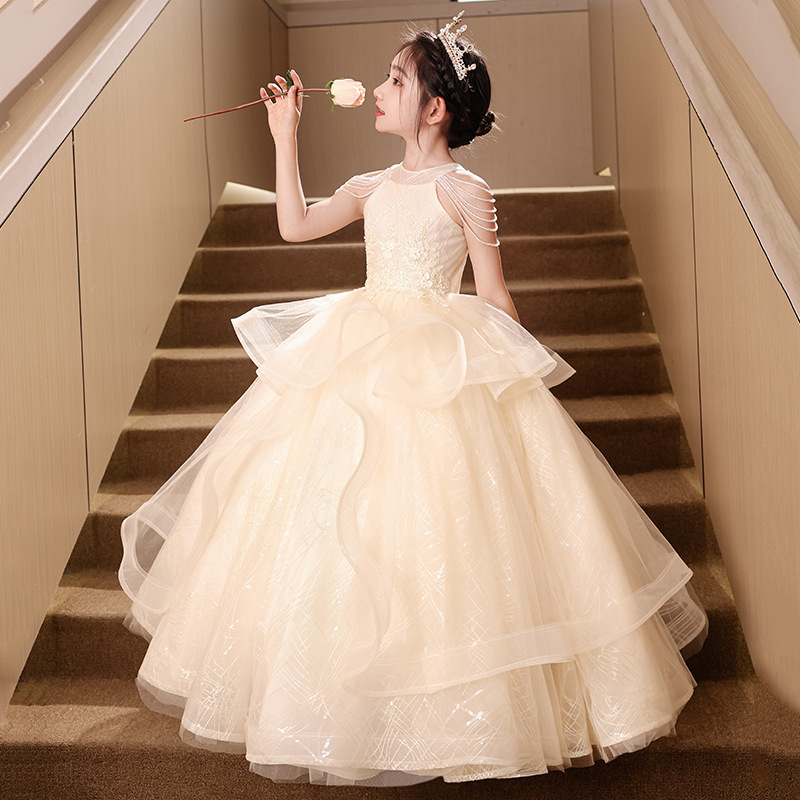 子供ドレスプリンセスドレス 2025 フラワーガール少女子供の誕生日ライト高級プリンセスドレスホストキャットウォークパフォーマンスドレス|undefined