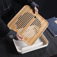 メラミン竹製の乾燥した泡の台の貯蔵のお茶の皿の部品の円形の日本式の小さいトレーの新しいお茶の台のトレーのお茶の工夫の茶器