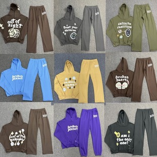Cross-Border broken planet Trendy Brand Letter Foam Printed Hoodie High Street Loose Casual Hoodie Set