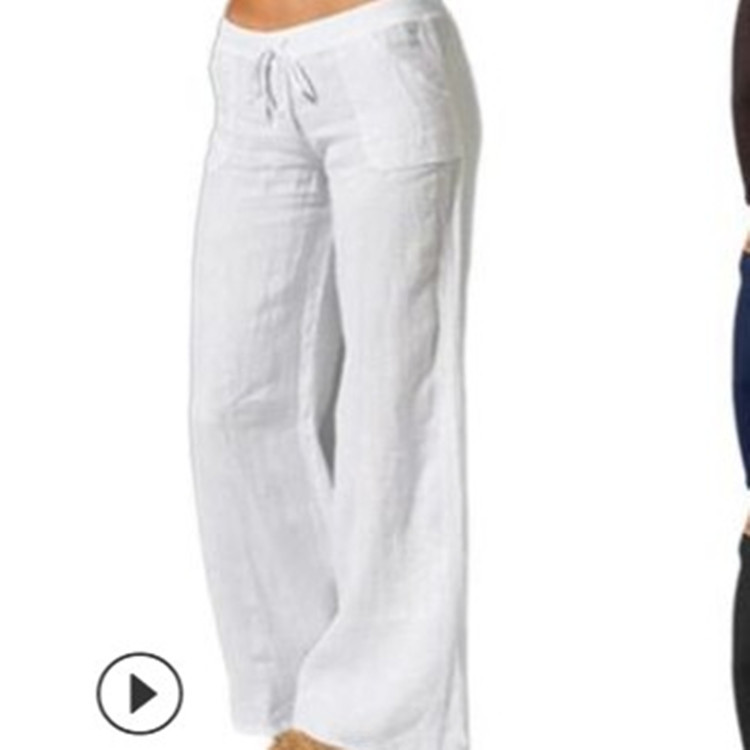 Transfronterizo Amazon AliExpress Verano Color sólido Cintura alta Pantalones anchos Pantalones casuales de algodón y lino sueltos para mujer image 8