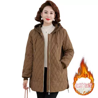 妈妈秋冬装大码连帽棉衣2024新款洋气中老年女装加绒保暖棉服外套