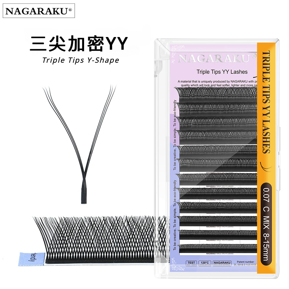 NAGARAKU Fox gran angular de tres puntas de cifrado de tipo Y Injerto de pestañas 0.07L LU bebé Weiqiao mamá nacida YY