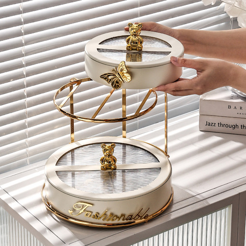 Ceramic fruit plate multi-layer light luxury style large capacity household dried fruit box high-value candy plate dust-proof dried fruit plate with lid