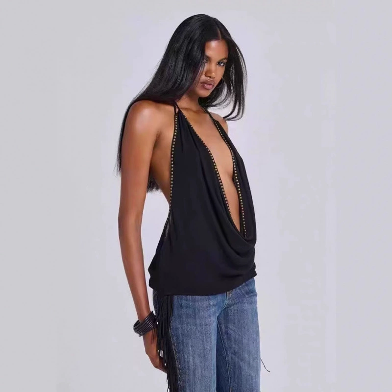 Jaded London Spice Girl Сексуальная глубокая V-образная заклепка топ женский тонкий без рукавов