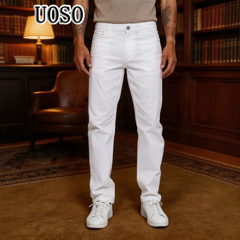 Cross-border 2026 Men's Summer Vintage White Trousers Versatile Color-Block Fashion High Street Jeans Trendy Wholesale