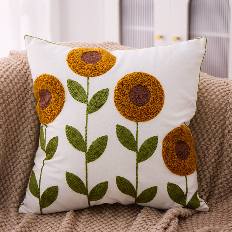 新しいクロスボーダー風の花柄タオル刺繍枕カバー、ベッドサイドクッション、ソファ、車、リビングルーム用枕、背もたれ、腰用、芯入り可能|undefined