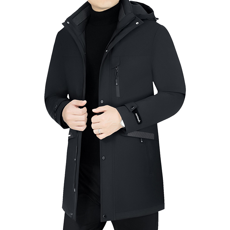 2024 chaqueta de plumón de ganso blanco de invierno gruesa y cálida chaqueta de longitud media con forro extraíble informal para hombres de mediana edad