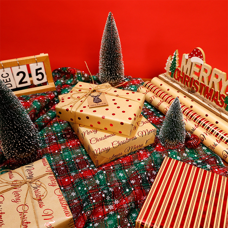 Transfronterizo Amazon kraft papel de embalaje de Navidad estampado punto aleatorio regalo papel de embalaje DIY en stock al por mayor