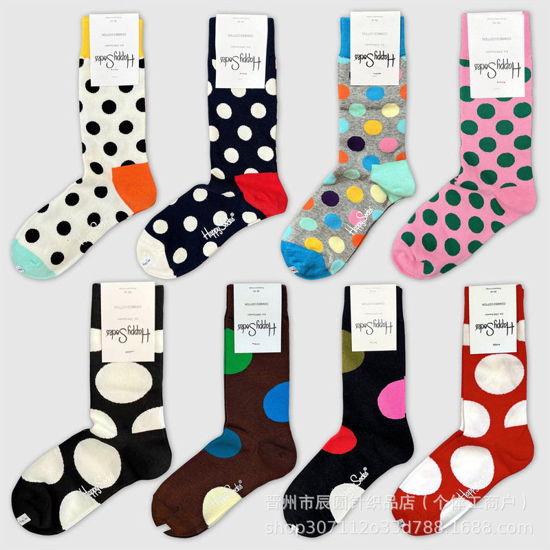 Happysocks Mid-Calf Socks for Women, Swedish Trendy Brand, Large Polka Dot Slouchy Cotton Socks, Spring and Autumn, Wholesale and Dropshipping Happysocks Mid-Calf Socks for Women, Swedish Trendy Brand, Large Polka Dot Slouchy Cotton Socks, Spring and Autumn, Wholesale and Dropshipping