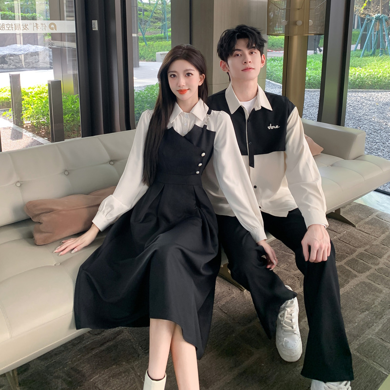 French lovers shirt fake two-piece dress 2024 spring and autumn new teaching interview slim temperament dress