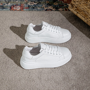 2024 New Autumn Genuine Leather White Shoes Women's All-match Skirt Lightweight Casual Shoes Show Slim-fit Thick Sneakers