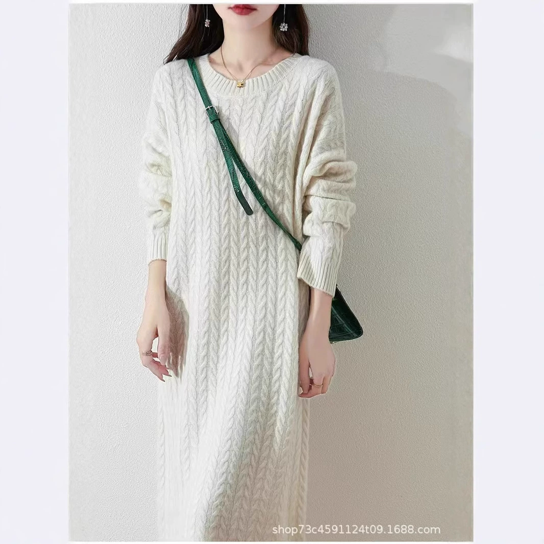 Тяжелый промышленный свиток из шерсти толстый трикотажное платье женский осенний и зимний длинный свитер юбка маленькая юбка