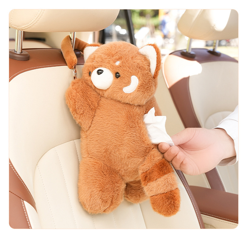 Blue Rain Cartoon Raccoon Car Tissue Box Plush Doll Car Seat Back Hanging Tissue Box Creative Tissue Hanging Bag