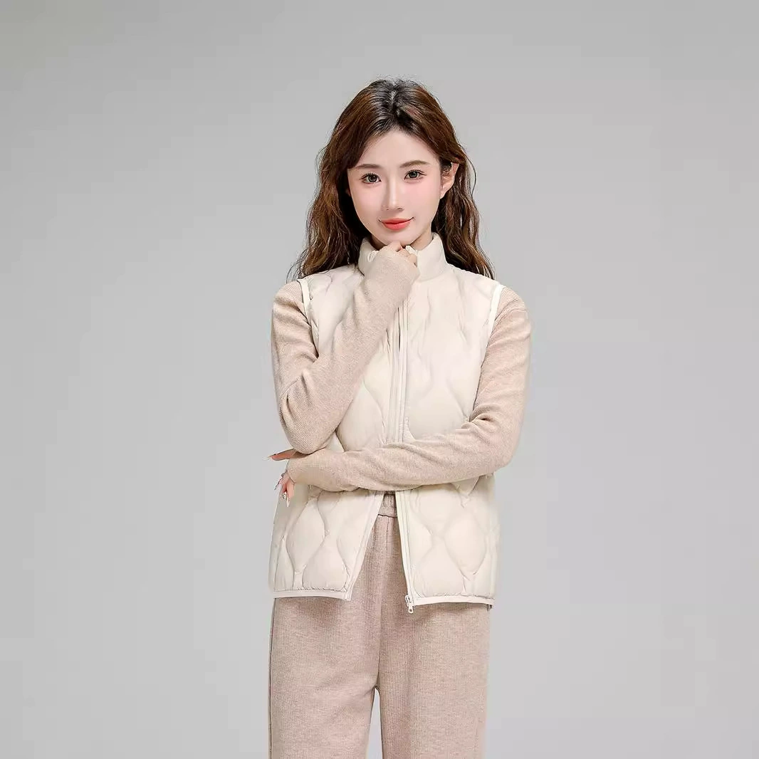 Пуховик жилет дамы короткий стоячий воротник 2024 осень-зима повседневная тыква линия тонкая теплая куртка без рукавов