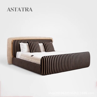 Italian Designer Fend Mixed Color Solid Wood Villa Imported Fabric Bed High-End Double Bed