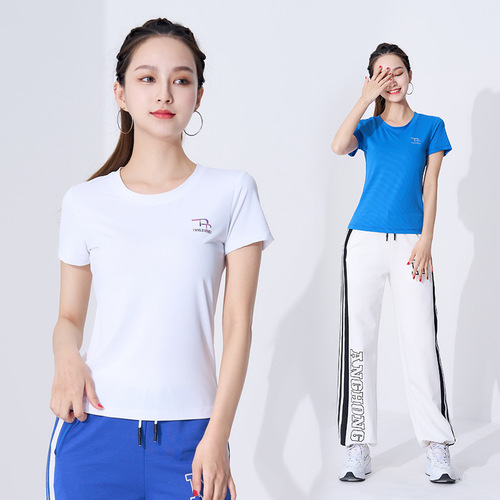Tingziyi square dance clothing new sports quick-drying ice grid T-shirt suit group aerobics performance costumes