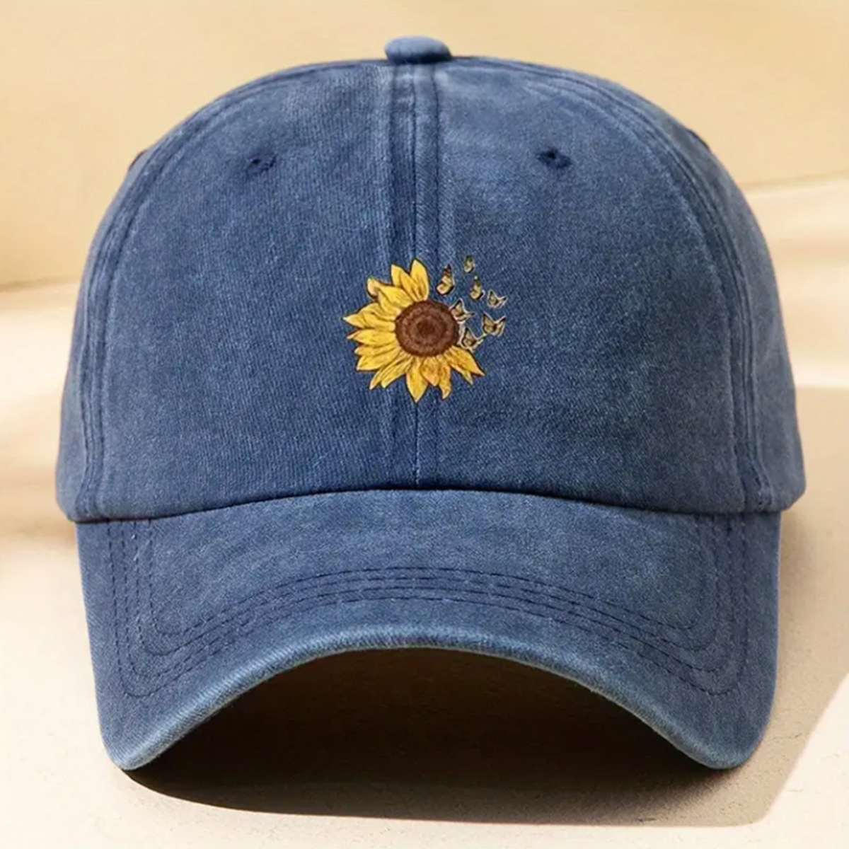 Cotton Material Sunflower Pattern Summer, Spring Season Unisex Gender Unisex Retro Simple Style Sunflower Printing Curved Eaves Baseball Cap