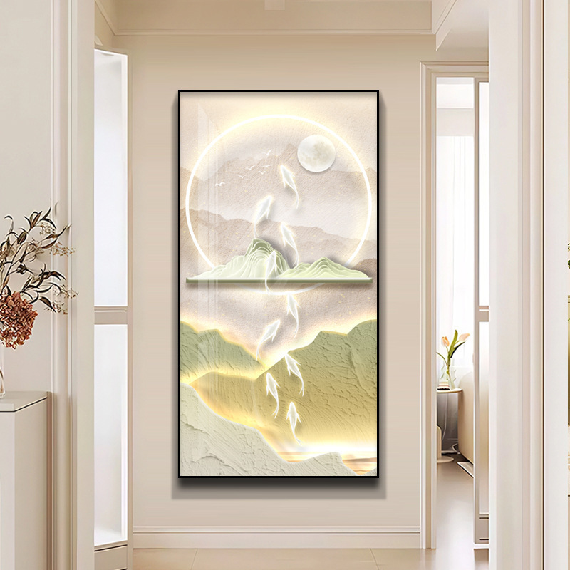 高级感新中式装饰画玄关走廊金属竖版挂画客厅沙发背景墙艺术壁画|undefined